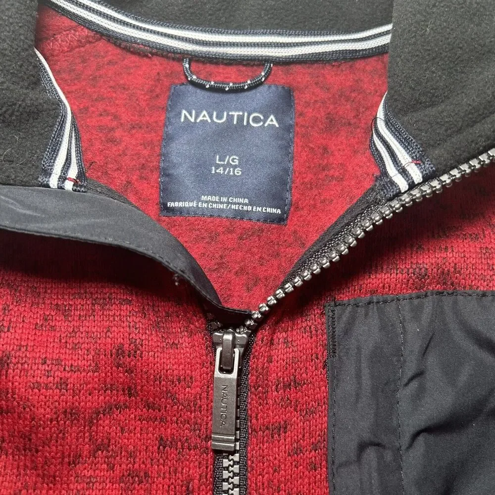 NWT Nautica Jaxon Nautex Youth Size Large 14/16 Red Full Zip Sleeveless Vest